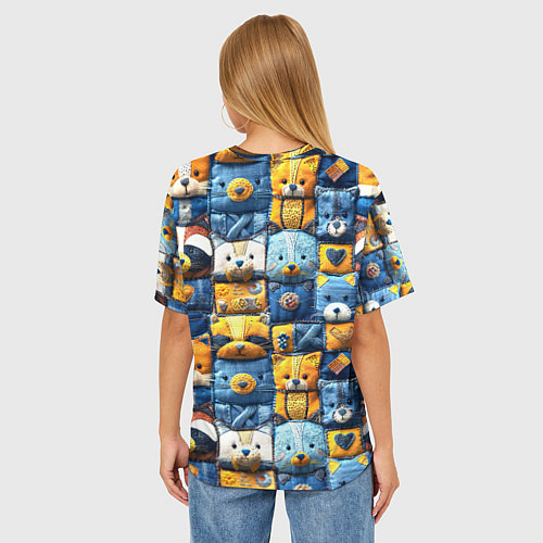Женская футболка оверсайз Пэчворк с мордашками енотов / 3D-принт – фото 4