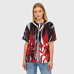 Футболка оверсайз женская Красно-белая хаотичная абстракция на чёрном фоне, цвет: 3D-принт — фото 2