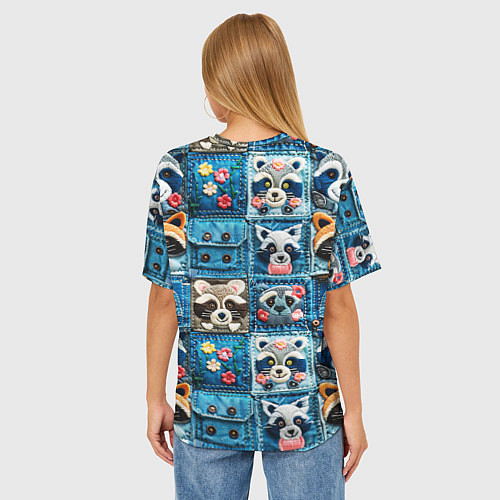 Женская футболка оверсайз Пэчворк с энотами / 3D-принт – фото 4