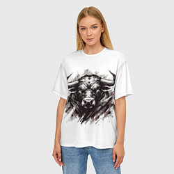 Футболка оверсайз женская Гранж - портрет быка: голова, цвет: 3D-принт — фото 2