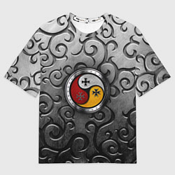 Футболка оверсайз женская Три слезы бога на металическом арнаменте, цвет: 3D-принт