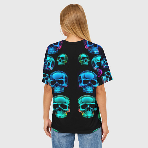 Женская футболка оверсайз Neon skulls - ai art pattern / 3D-принт – фото 4