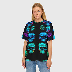 Футболка оверсайз женская Neon skulls - ai art pattern, цвет: 3D-принт — фото 2
