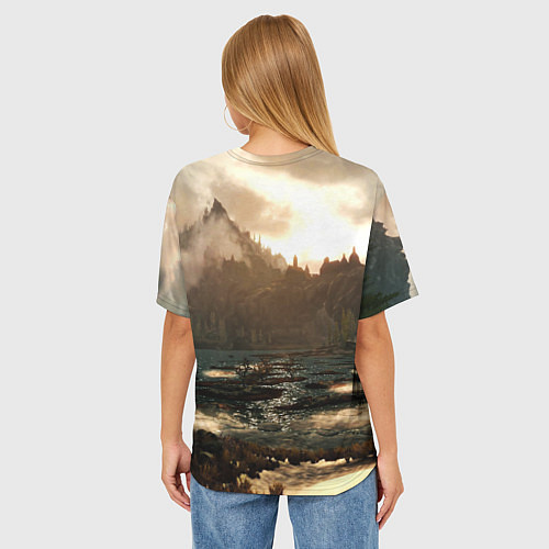 Женская футболка оверсайз Skyrim logo природа / 3D-принт – фото 4