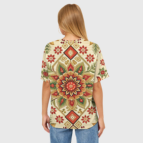 Женская футболка оверсайз Стиль советского ковра узоры и орнамент / 3D-принт – фото 4