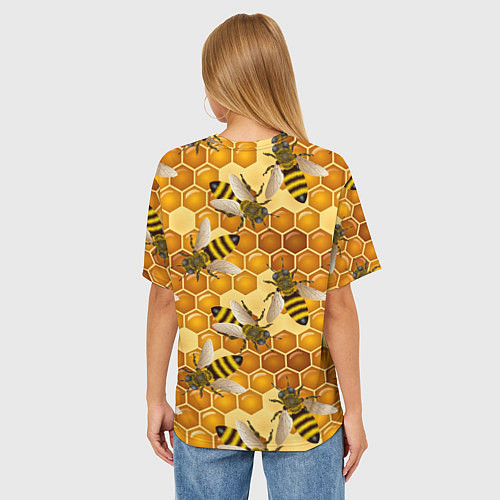 Женская футболка оверсайз Пчелиный цветной паттерн / 3D-принт – фото 4