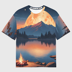 Футболка оверсайз женская Костер на берегу озера, цвет: 3D-принт