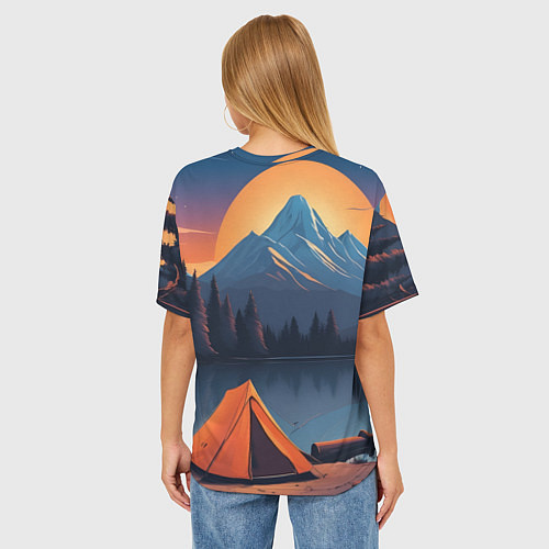 Женская футболка оверсайз Палатка на берегу озера / 3D-принт – фото 4