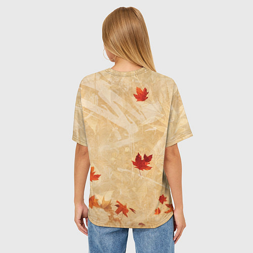 Женская футболка оверсайз Осенний лисёнок в шарфе / 3D-принт – фото 4