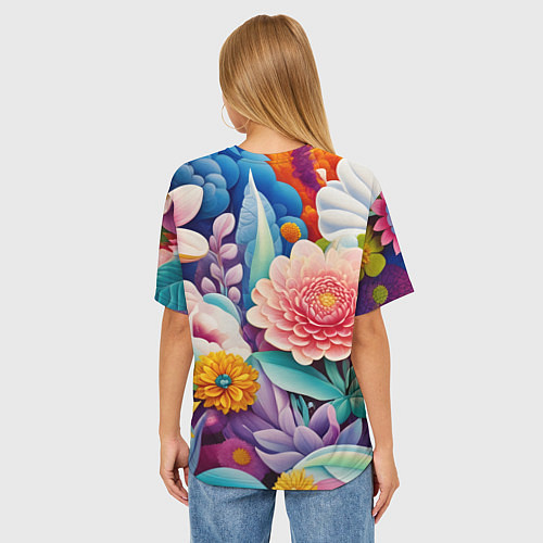 Женская футболка оверсайз Лето объемные цветы / 3D-принт – фото 4