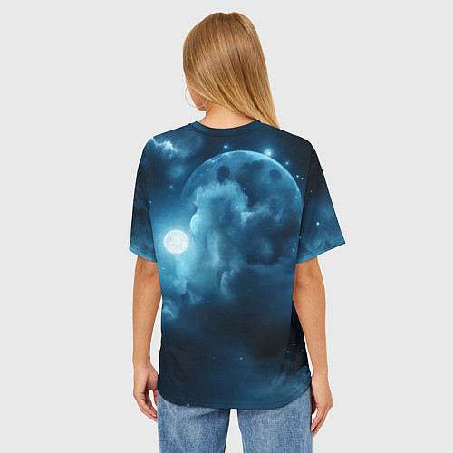 Женская футболка оверсайз Волк ночное синее небо / 3D-принт – фото 4