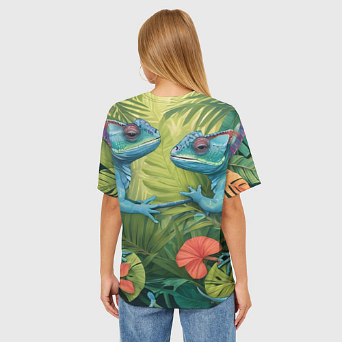 Женская футболка оверсайз Влюбленные ящерицы / 3D-принт – фото 4