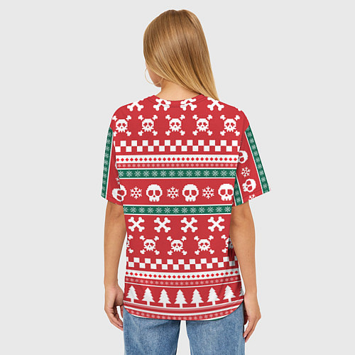 Женская футболка оверсайз Новогодний паттерн с черепами в новый год / 3D-принт – фото 4