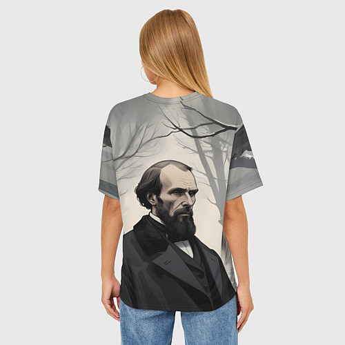Женская футболка оверсайз Достоевский зимняя аллея / 3D-принт – фото 4
