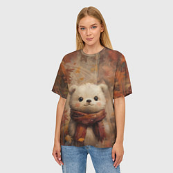 Футболка оверсайз женская Белый мишка в шарфе, цвет: 3D-принт — фото 2