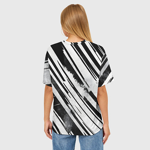 Женская футболка оверсайз Платиновые и черные полосы / 3D-принт – фото 4