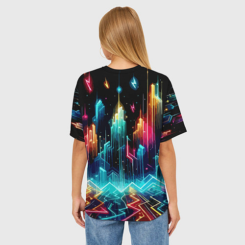 Женская футболка оверсайз Neon fantastic metropolis - vaporwave / 3D-принт – фото 4