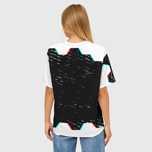 Женская футболка оверсайз Doom hexagon glitch color / 3D-принт – фото 4