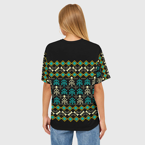 Женская футболка оверсайз Танцующий скелет на Рождество / 3D-принт – фото 4