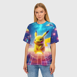 Футболка оверсайз женская Funny Pikachu - vaporwave, цвет: 3D-принт — фото 2