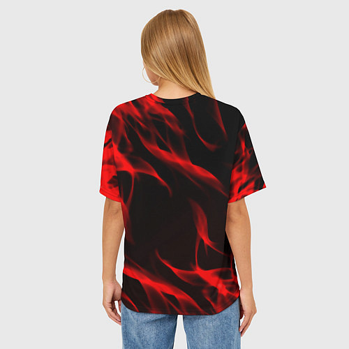Женская футболка оверсайз Keep calm flame red / 3D-принт – фото 4