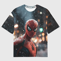 Футболка оверсайз женская Spider man на фоне снегопада, цвет: 3D-принт