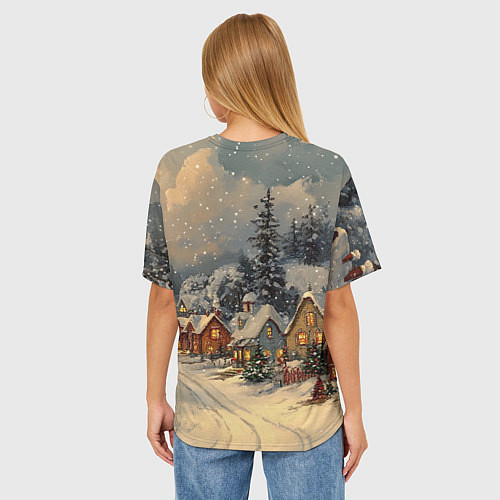 Женская футболка оверсайз Новогодние зимние домики / 3D-принт – фото 4