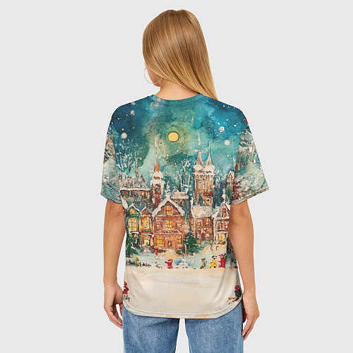Женская футболка оверсайз Новогодний снежный город / 3D-принт – фото 4