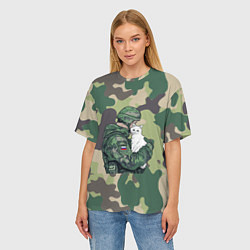 Футболка оверсайз женская Русский солдат с белой кошкой, цвет: 3D-принт — фото 2