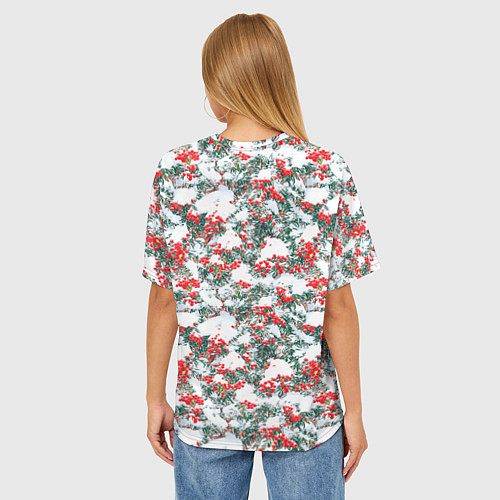Женская футболка оверсайз Ветки рябины в снегу / 3D-принт – фото 4
