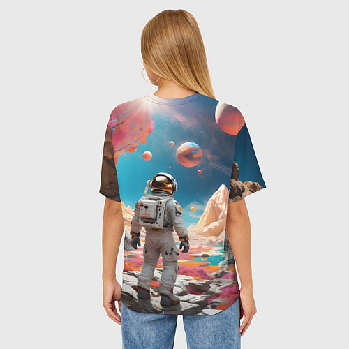 Женская футболка оверсайз Космонавт на розовой планете / 3D-принт – фото 4