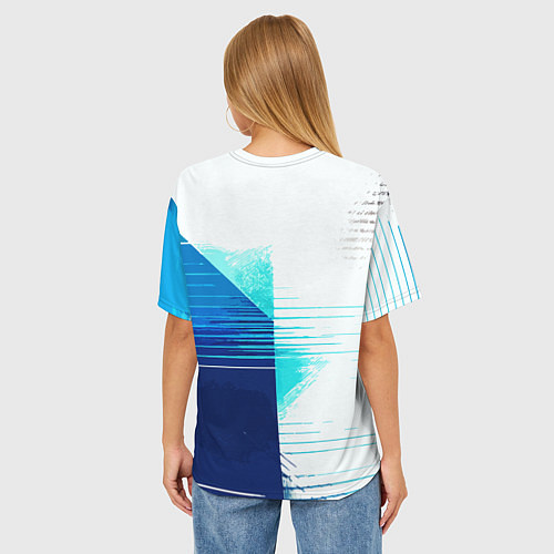 Женская футболка оверсайз Горизонтальные полосы на сине-белом фоне / 3D-принт – фото 4