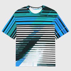 Футболка оверсайз женская Сине-чёрные полосы на белом фоне, цвет: 3D-принт