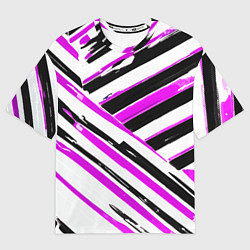 Футболка оверсайз женская Розово-чёрные полосы на белом фоне, цвет: 3D-принт