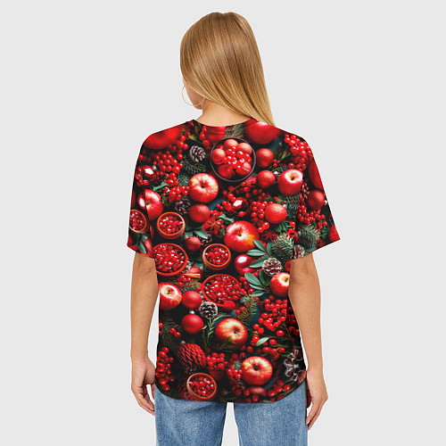 Женская футболка оверсайз Рождественские ягоды и фрукты / 3D-принт – фото 4