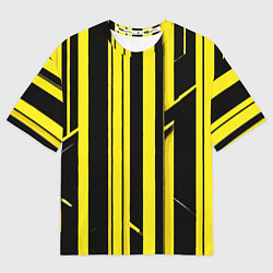 Футболка оверсайз женская Толстые жёлтые полосы на чёрном фоне, цвет: 3D-принт