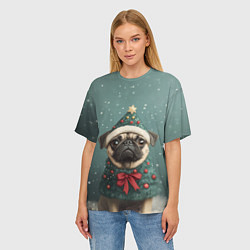 Футболка оверсайз женская Рождественский мопс, цвет: 3D-принт — фото 2