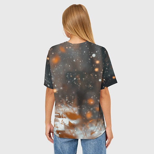 Женская футболка оверсайз Лиса с подарком в лесу / 3D-принт – фото 4