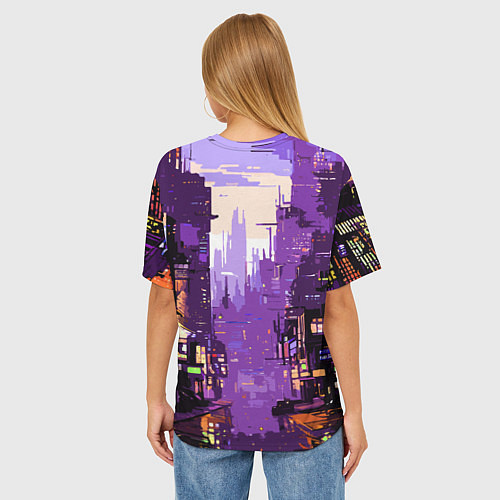 Женская футболка оверсайз Киберпанк город фиолетовый / 3D-принт – фото 4