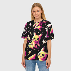 Футболка оверсайз женская Pikachu and skeletons - pattern, цвет: 3D-принт — фото 2