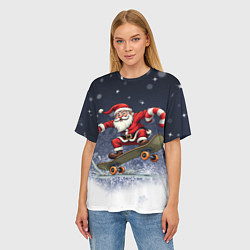 Футболка оверсайз женская Санта катается на скейте, цвет: 3D-принт — фото 2