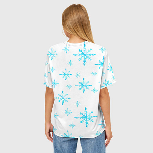 Женская футболка оверсайз Зимний узор из снежинок / 3D-принт – фото 4