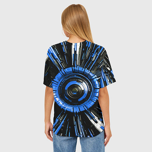 Женская футболка оверсайз Чёрно-синяя сфера киберпанк / 3D-принт – фото 4