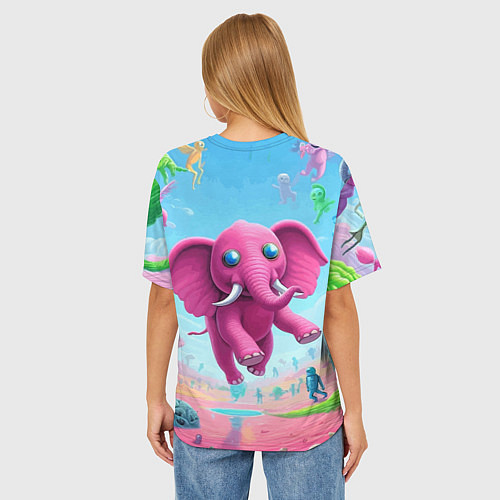 Женская футболка оверсайз Парящий в воздухе розовый слон - сюрреализм / 3D-принт – фото 4