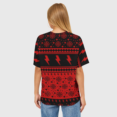 Женская футболка оверсайз ACDC christmas sweater / 3D-принт – фото 4