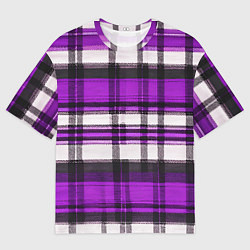 Футболка оверсайз женская Фиолетово-белая ткань в клетку, цвет: 3D-принт