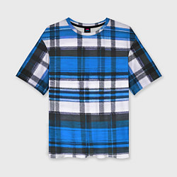 Футболка оверсайз женская Сине-белая ткань в клетку, цвет: 3D-принт