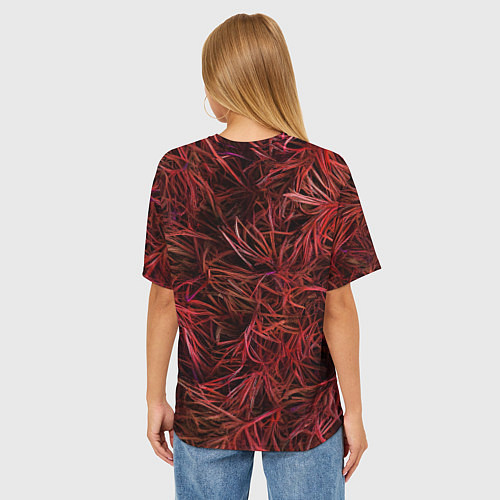 Женская футболка оверсайз Красная трава на чёрном фоне / 3D-принт – фото 4