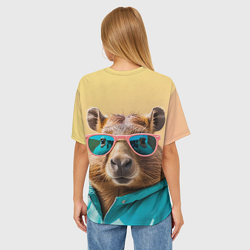 Женская футболка оверсайз Модная капибара в отпуске / 3D-принт – фото 4