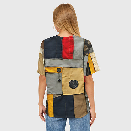 Женская футболка оверсайз Ретро пэчворк / 3D-принт – фото 4